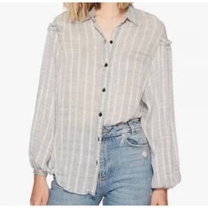 Free People We‎ The Free Blue Striped Ruffle Button-Down Shirt Size Small